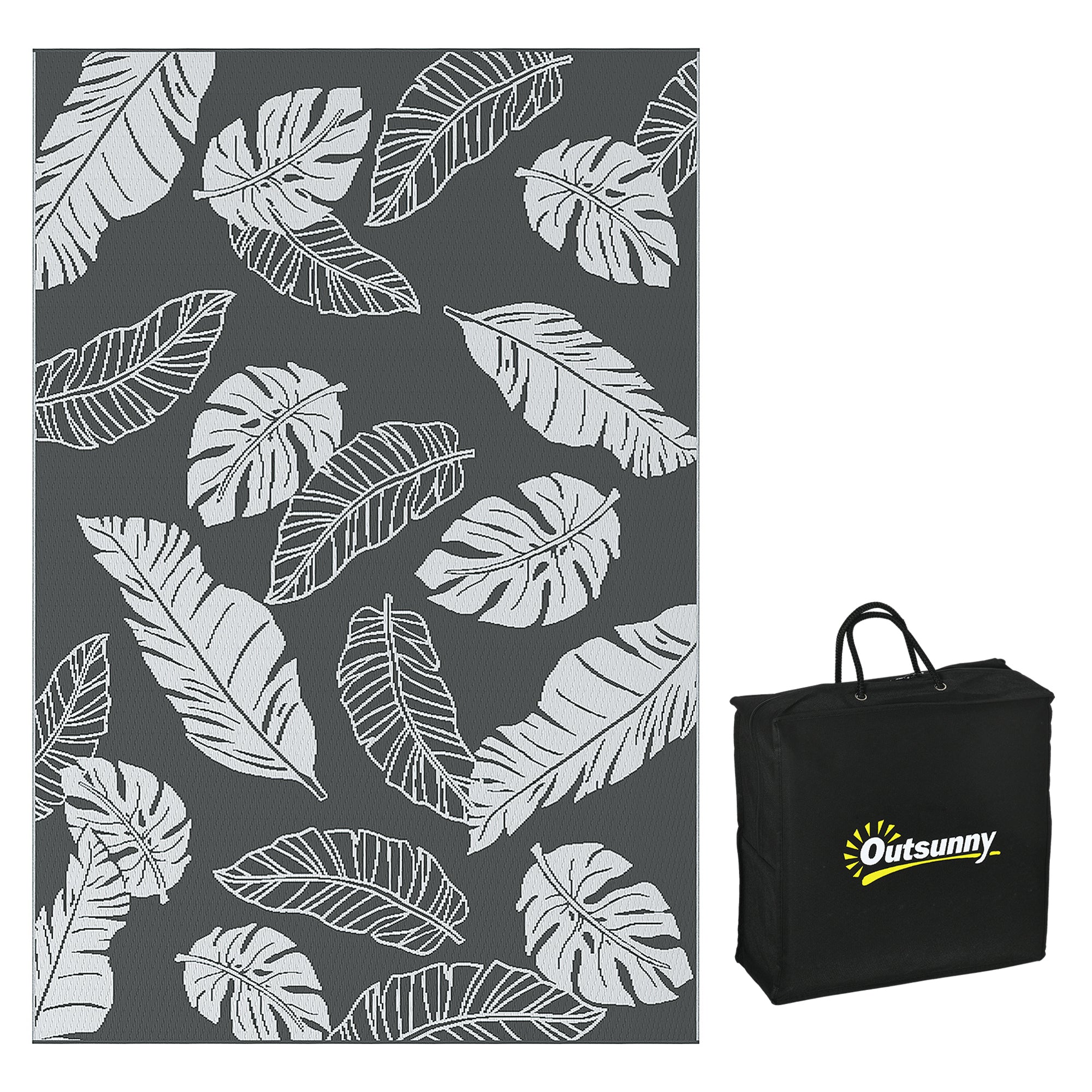 Reversible Outdoor RV Rug, Patio Floor Mat, 6' x 9' Plastic Rug for Backyard, Deck, Beach, Camping, Grey and White Garden Decor at Gallery Canada