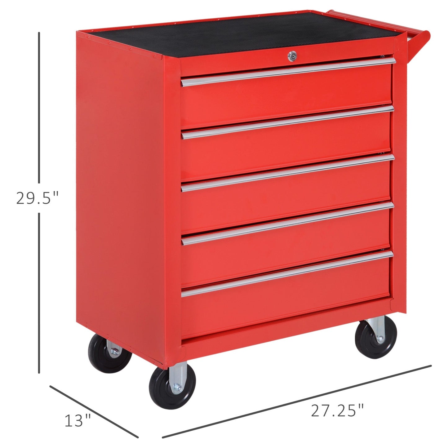 5 Drawer Roller Tool Chest, Mobile Lockable Toolbox, Storage Organizer with Handle for Workshop Mechanics Garage, Red Tool Organizers   at Gallery Canada