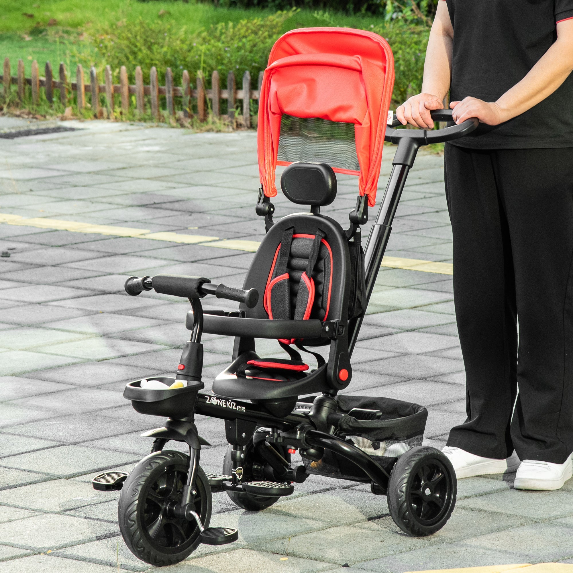 4-in-1 Baby Tricycle with Adjustable Seat, Handle, Canopy, Brake, Red Tricycles for Kids   at Gallery Canada