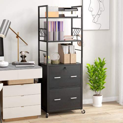 Mobile Filing Cabinet 2 Drawer File Cabinet with Key Adjustable Hanging Bar for Letter A4 and Legal Size Black