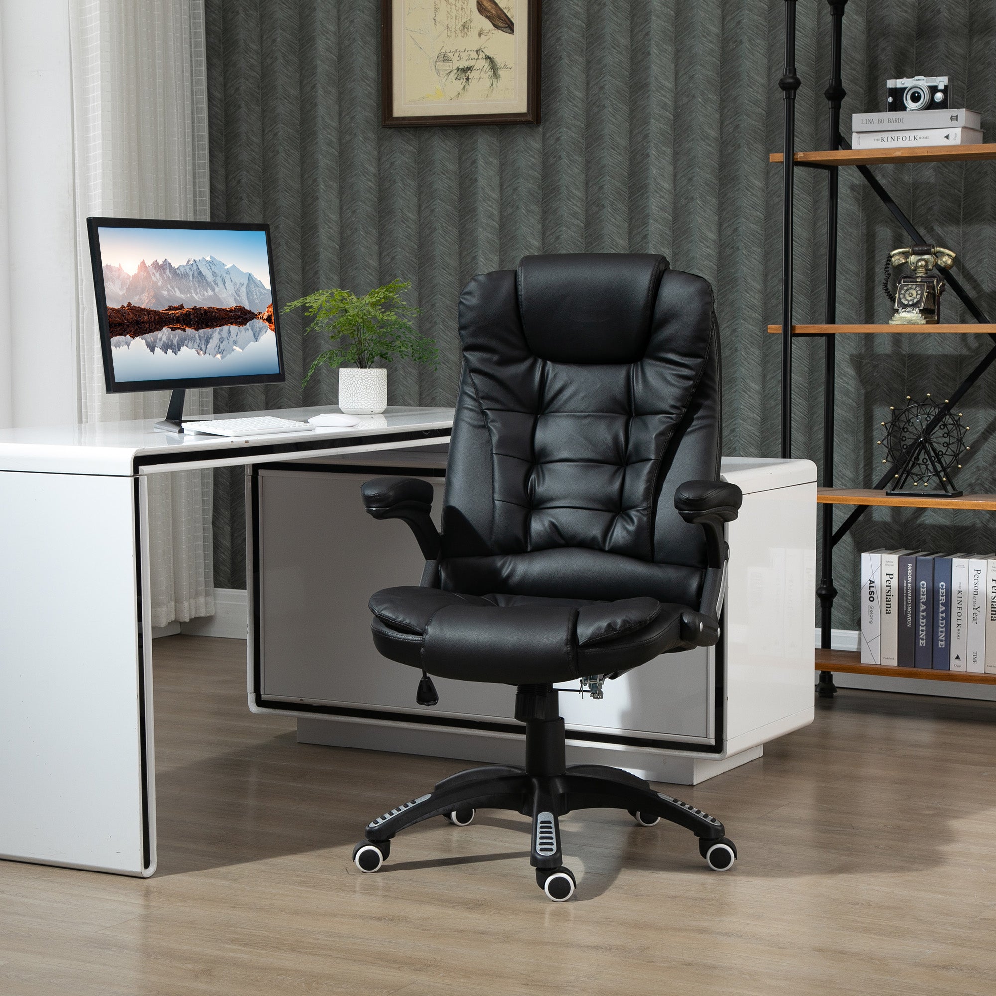 Executive Chair PU Leather Recliner Office Chair, with Swivel Wheels, Arm, Adjustable Height, High Back, Black Executive & Manager Chairs at Gallery Canada