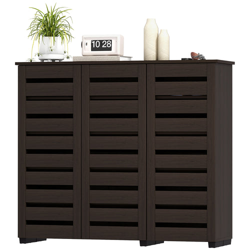Narrow Shoe Cabinet with Slatted Doors, Adjustable Shelves for 20 Pairs of Shoes, Shoe Cabinet for Entryway, Dark Brown