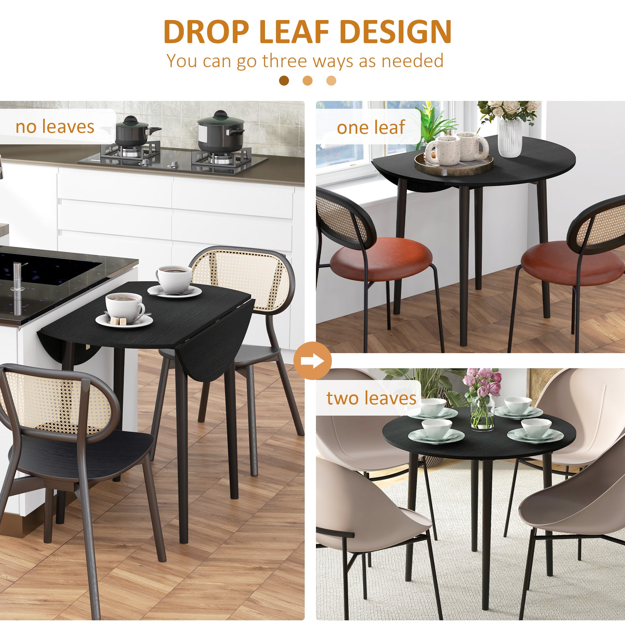 Folding Dining Table, Round Drop Leaf Kitchen Table for Small Spaces with Wood Legs, Distressed Black Bar Tables & Dining Tables at Gallery Canada
