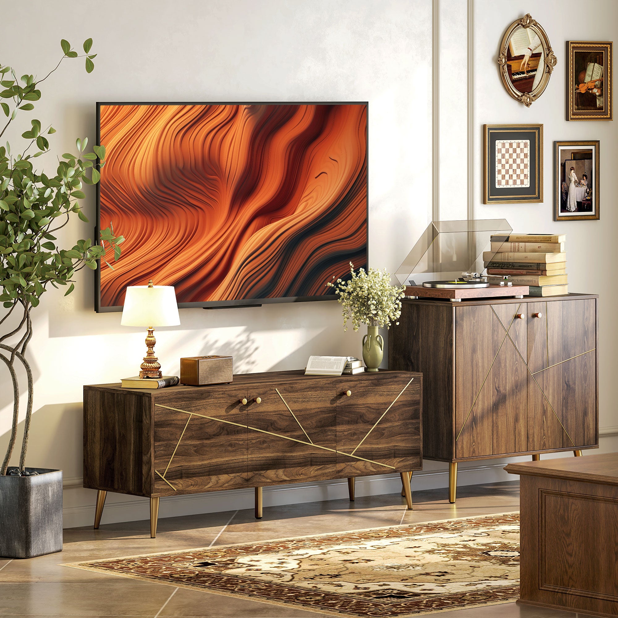 Sideboard Storage Cabinet with Luxurious Steel Lines, Brown Storage Cabinets at Gallery Canada