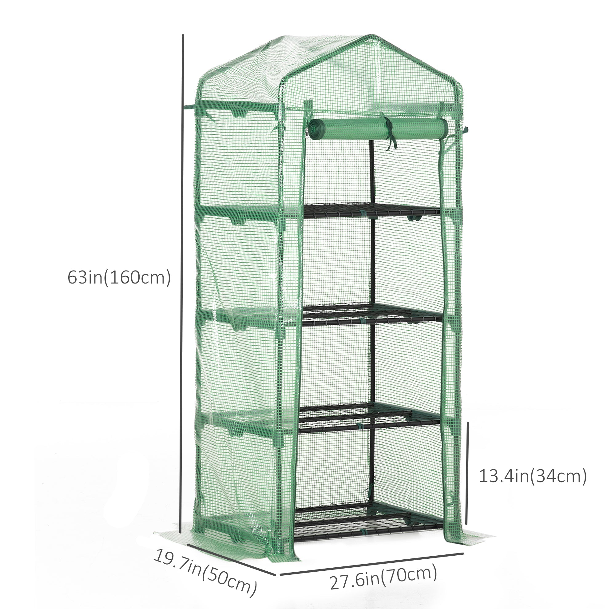 Portable Greenhouse, Outdoor Hot House Plant Flower Greenhouse with 4 Tier Shelves, Steel Frame, PE Cover, Dark Green Portable Greenhouses   at Gallery Canada