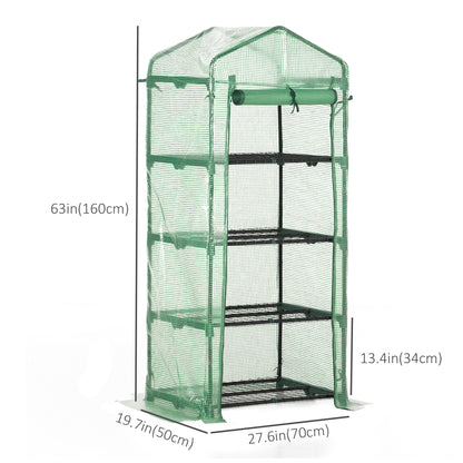 Portable Greenhouse, Outdoor Hot House Plant Flower Greenhouse with 4 Tier Shelves, Steel Frame, PE Cover, Dark Green Portable Greenhouses   at Gallery Canada