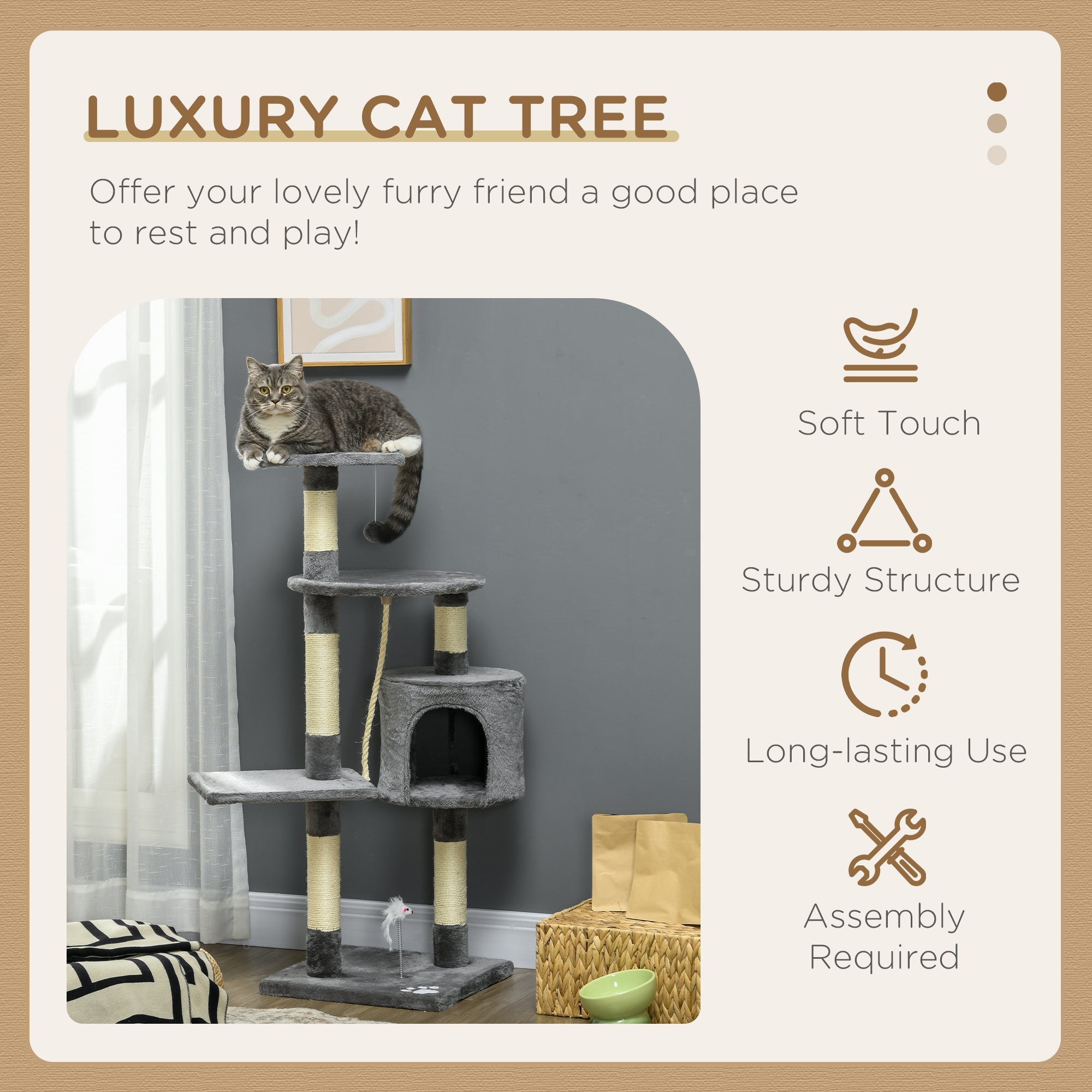 44Inch Scratching Cat Tree Multi Level Activity Center Kitty Condo Furniture Post Grey Floor to Ceiling Cat Trees   at Gallery Canada