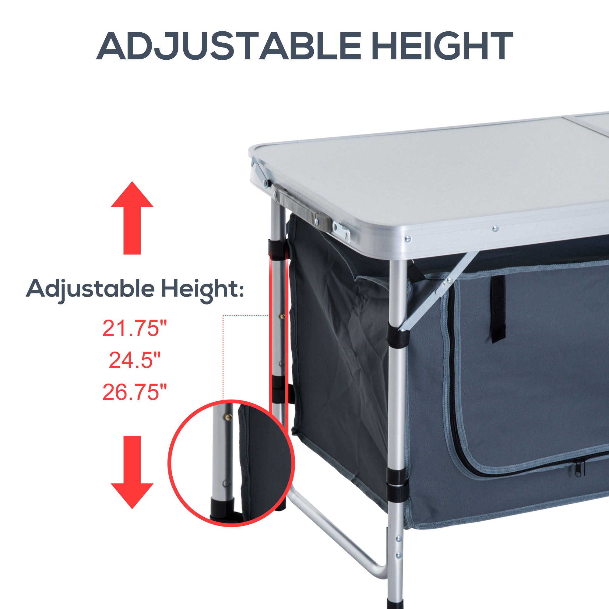 Outdoor Aluminum Folding Picnic Table Height Adjustable with Storage Organizer BBQ Camping Picnic Tables & Camping Chairs at Gallery Canada