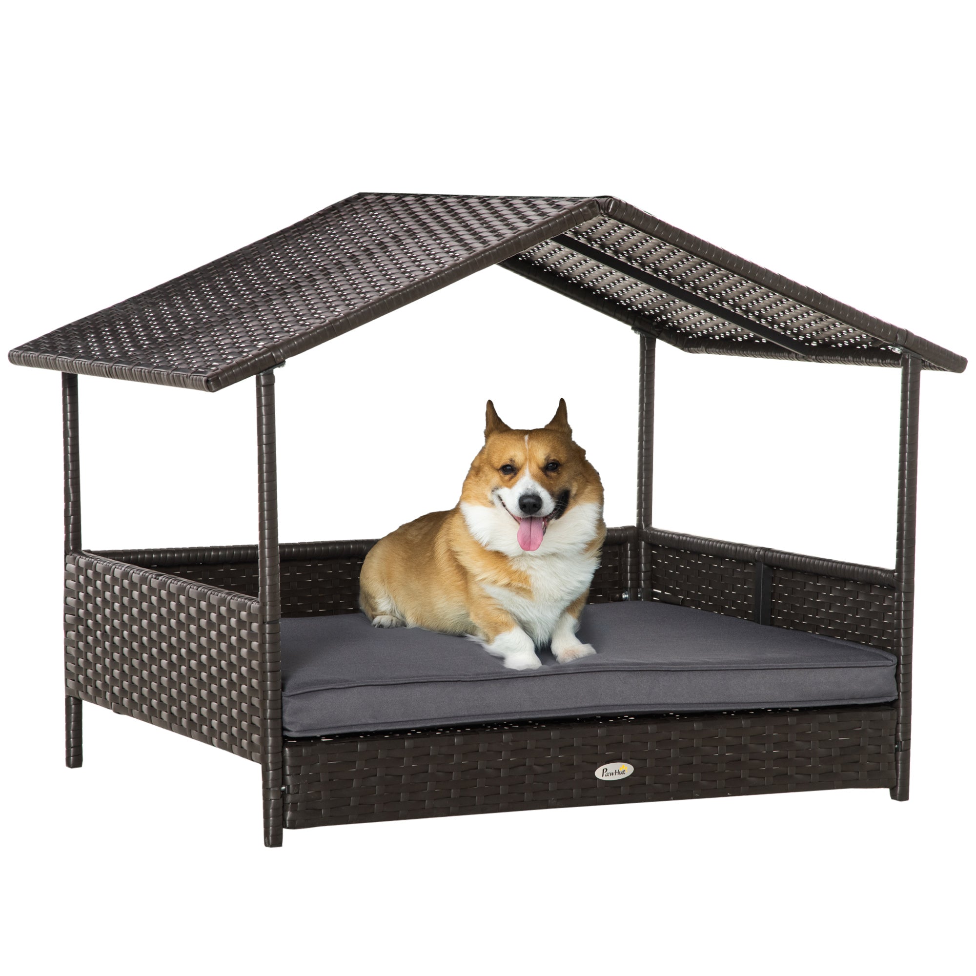 Wicker Pet House Dog Bed for Indoor/Outdoor Rattan Furniture with Cushion Houses, Kennels & Pens Grey at Gallery Canada