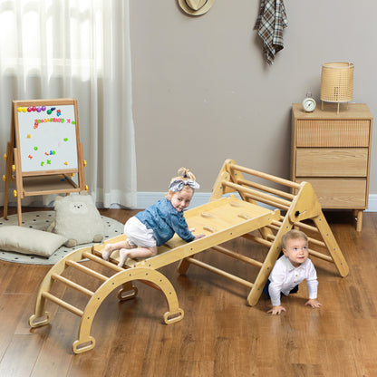 5 in 1 Pikler Triangle Set with Ladder, Ramp, Arch, for 18-48 months, Nature Wood Baby Gym & Playmats Natural  at Gallery Canada