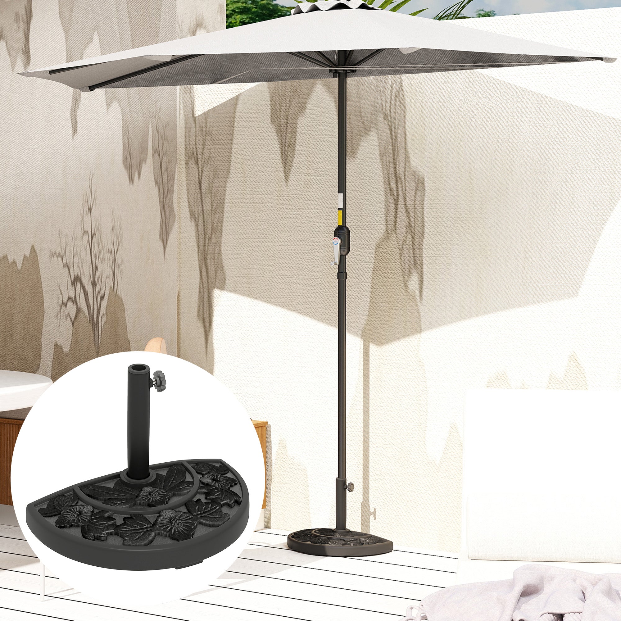 Half Umbrella Base, 21 lbs Concrete Half Umbrella Stand Outdoor Umbrella Base with Flower-Leaf Design, Patio Umbrella Stand for Outdoor Lawn Poolside, Black Umbrella Bases at Gallery Canada