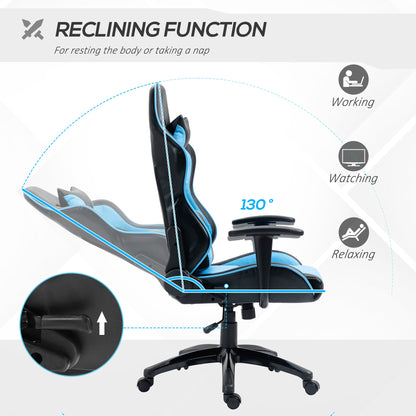 High Back Gaming Chair PU Leather Office Chair Desk Gamer Chair with Lumbar Support, Headrest, Adjustable Height, Blue and Black Video Game Chairs   at Gallery Canada