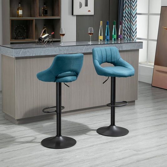 Bar Stools Set of 2, Swivel Counter Height Barstools with Adjustable Height, Linen Upholstered Bar Chairs with Round Metal Base and Footrest, Blue Bar Stools Blue  at Gallery Canada