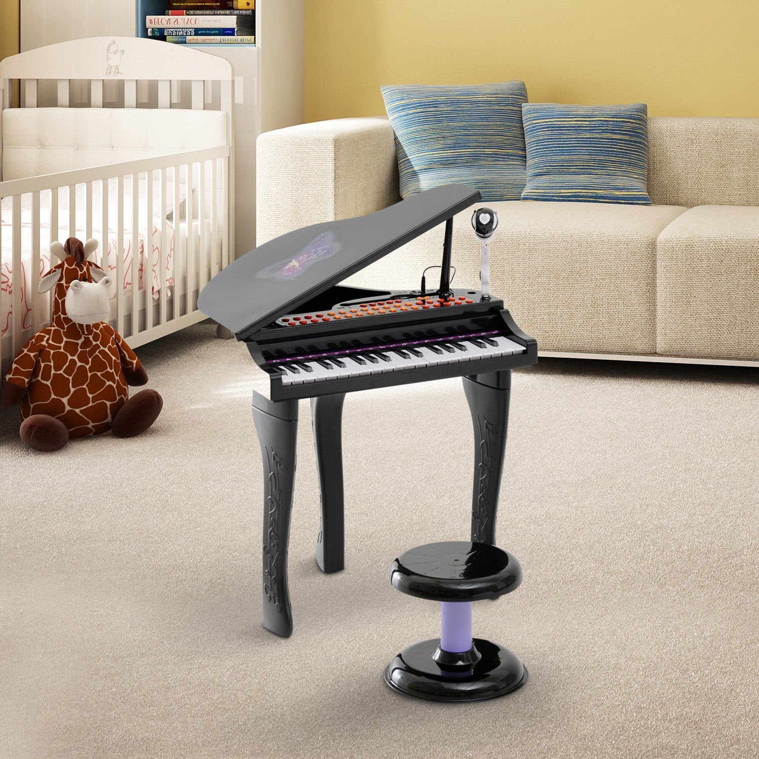 Mini Electronic Musical Piano 37 Key Keyboard Multifunction Kids Toy with Microphone Stool (Black) Electronic Musical Pianos at Gallery Canada