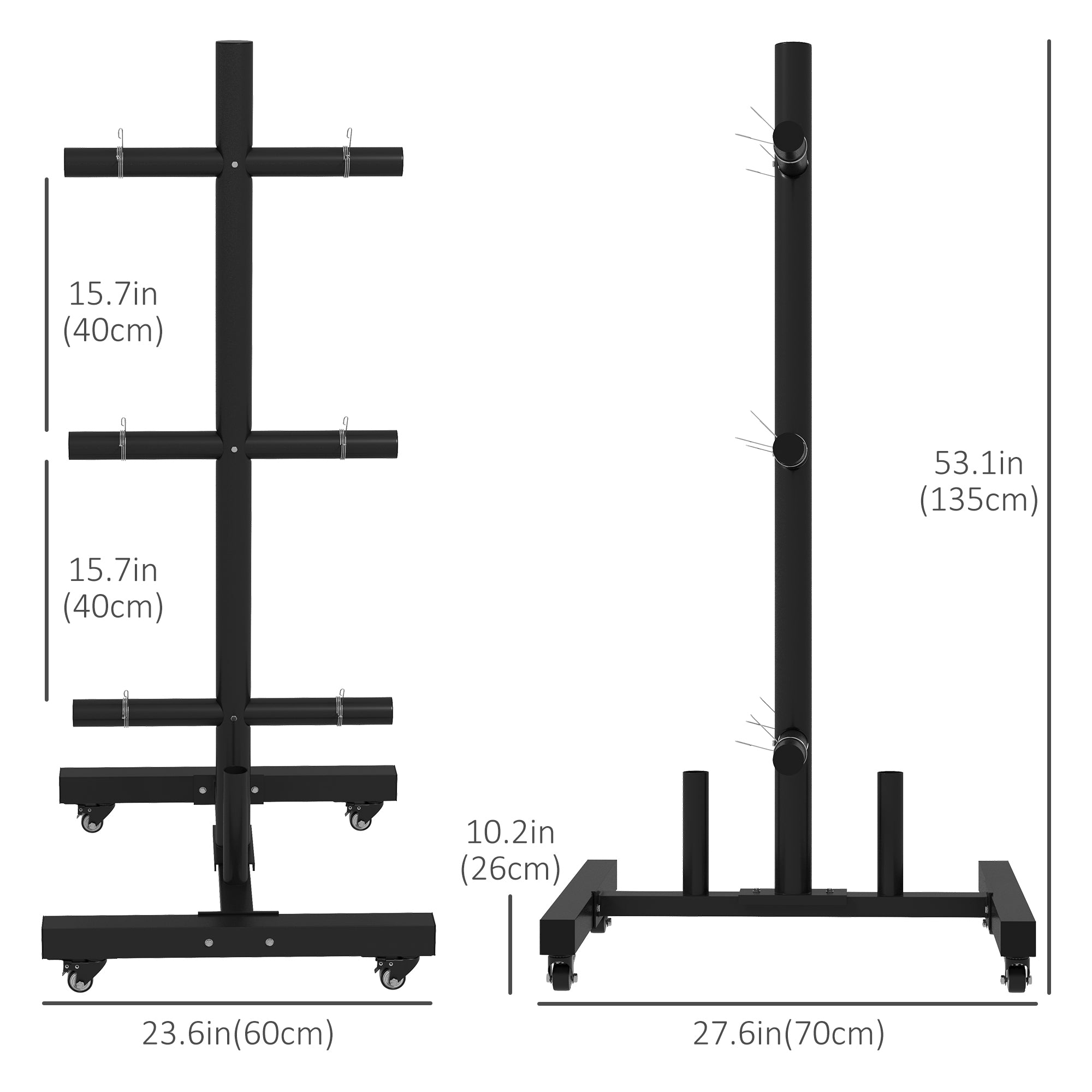 Weight Plate Rack, Bumper Plate Rack Holder for 2 inch Plates and Bars, with 4 Transport Wheels and 6 Fasten Clamps, 440 lbs Capacity More-Strength Training Equipment at Gallery Canada