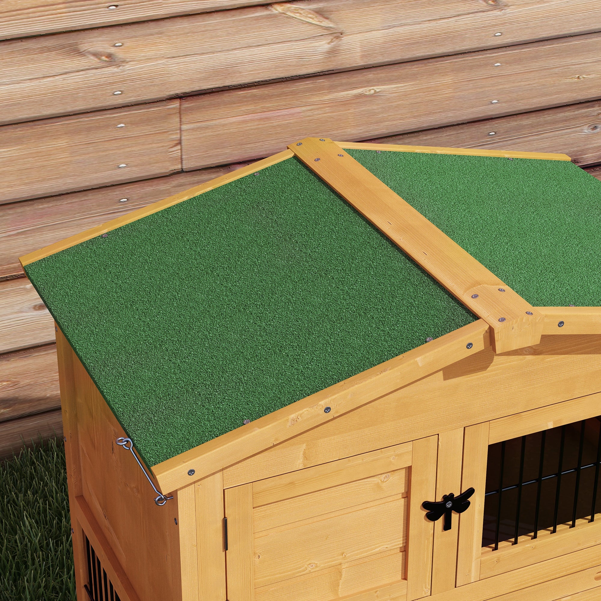 Wood Rabbit Hutch w/ Ramp, Openable Roof, Pull-out Tray, Yellow Rabbit Hutch at Gallery Canada