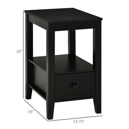 Side Table, Modern Coffee End Table with Drawer and Shelf, Nightstand for Bedroom, Living Room, Black Side Tables   at Gallery Canada