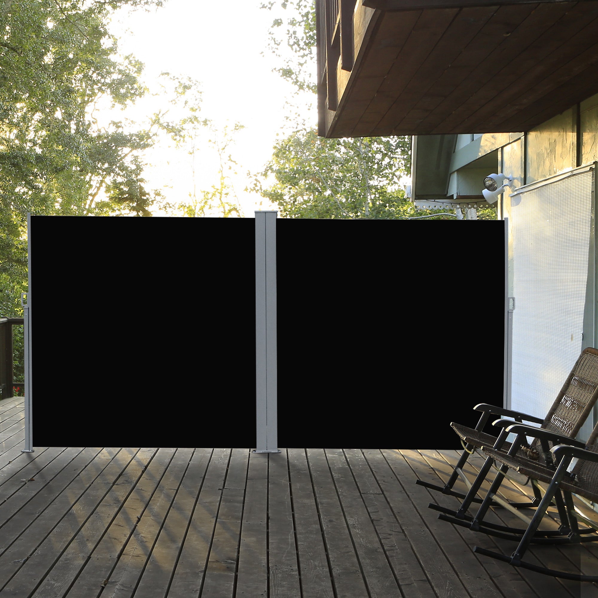 Patio Retractable Double Side Awning, Folding Privacy French Screen Fence, Privacy Wall Corner Divider, Garden Outdoor Sun Shade Wind Screen, Indoor Room Divider, Black Side Awnings at Gallery Canada