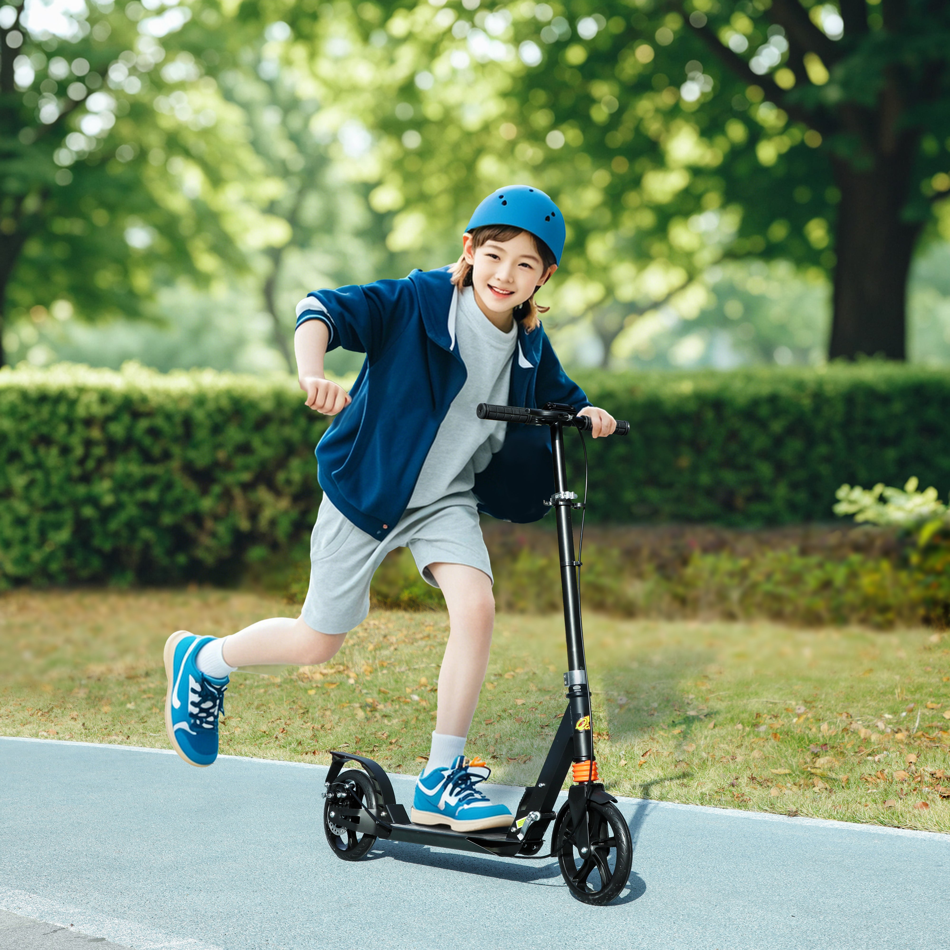 Foldable Kids Scooter with 4 Adjustable Height, Double Brake, Shock Absorption for Ages 6-12, Black Scooters at Gallery Canada