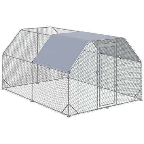 Galvanized Large Metal Chicken Coop Cage Walk-in Enclosure Poultry Hen Run House Playpen Rabbit Hutch with Cover for Outdoor Backyard 9.2' x 12.5' x 6.5' Silver