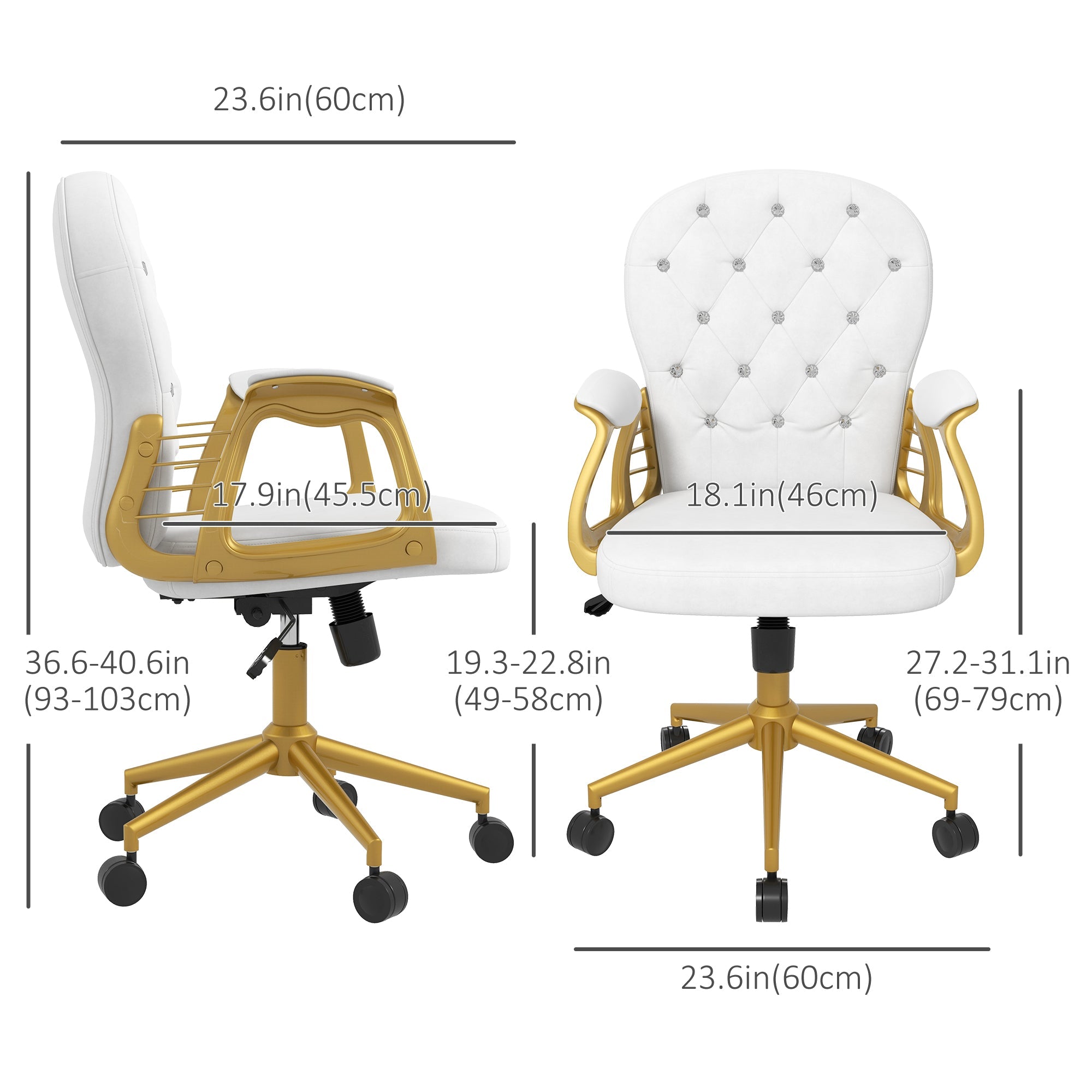 Velvet Office Desk Chair Button Tufted Vanity Chair with Swivel Wheels, Adjustable Height and Tilt Function, Cream White Task Chairs   at Gallery Canada