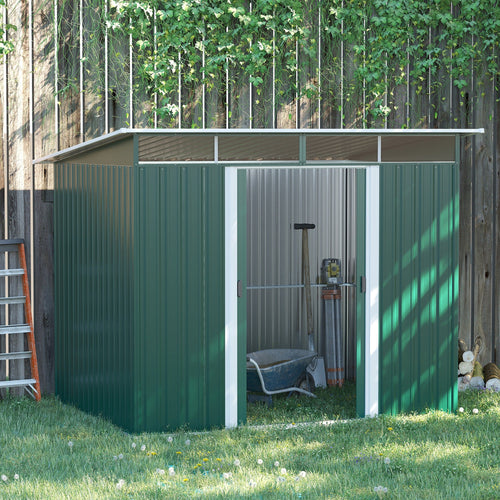 6' x 8.5' Outdoor Metal Garden Shed Utility Tool Storage Steel Backyard House, Dark Green