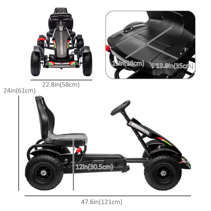 Pedal Go Kart for Kids, Pedal Car with Adjustable Bucket, Handbrake, 4 Rubber Wheels Powered Ride, Black Pedal Go Karts for Kids   at Gallery Canada