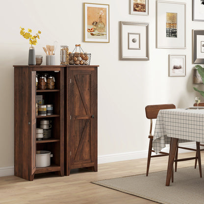 48" Farmhouse Kitchen Pantry Storage Cabinet with Barn Door, Kitchen Pantry Cabinet with Adjustable Shelves, Brown Kitchen Pantry Cabinets   at Gallery Canada