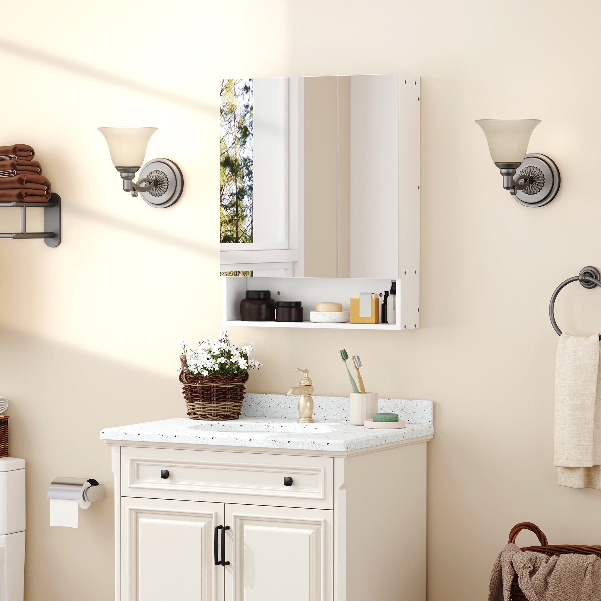 Wall Mounted Bathroom Medicine Cabinet with Mirror and Adjustable Shelves, White Mirror Medicine Cabinets White  at Gallery Canada