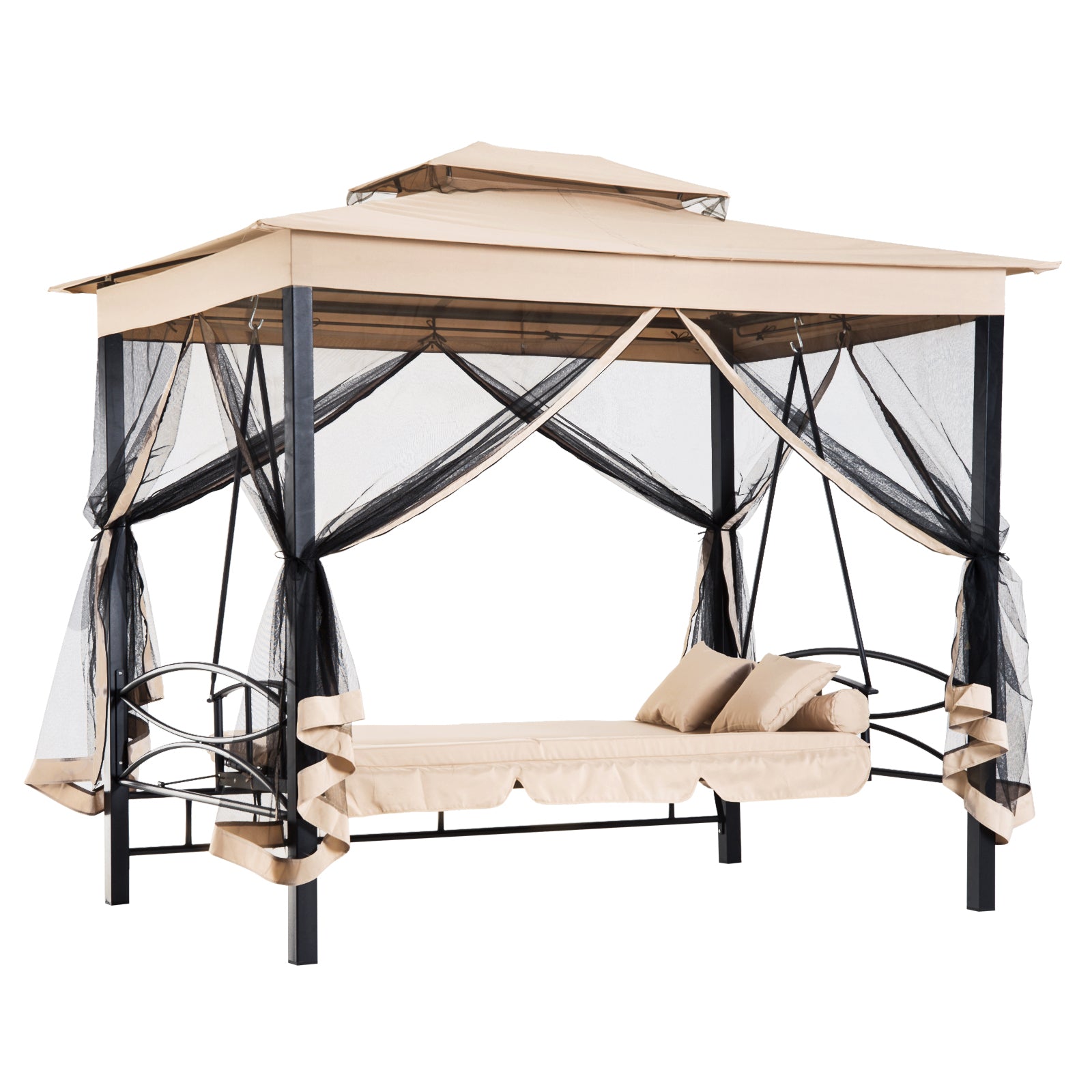 3 Person Outdoor Patio Daybed 3 in 1 Canopy Gazebo Swing Chair Garden Hammock with Mesh Mosquito Net and Sun Shade, Beige Porch Swings with Canopy at Gallery Canada