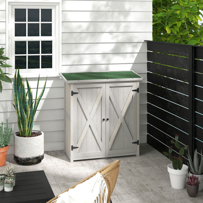 Wooden Garden Storage Shed Fir Tool Cabinet Organizer with Asphalt Roof and Double Door for Outside, Garden and Yard Sheds Light Grey  at Gallery Canada