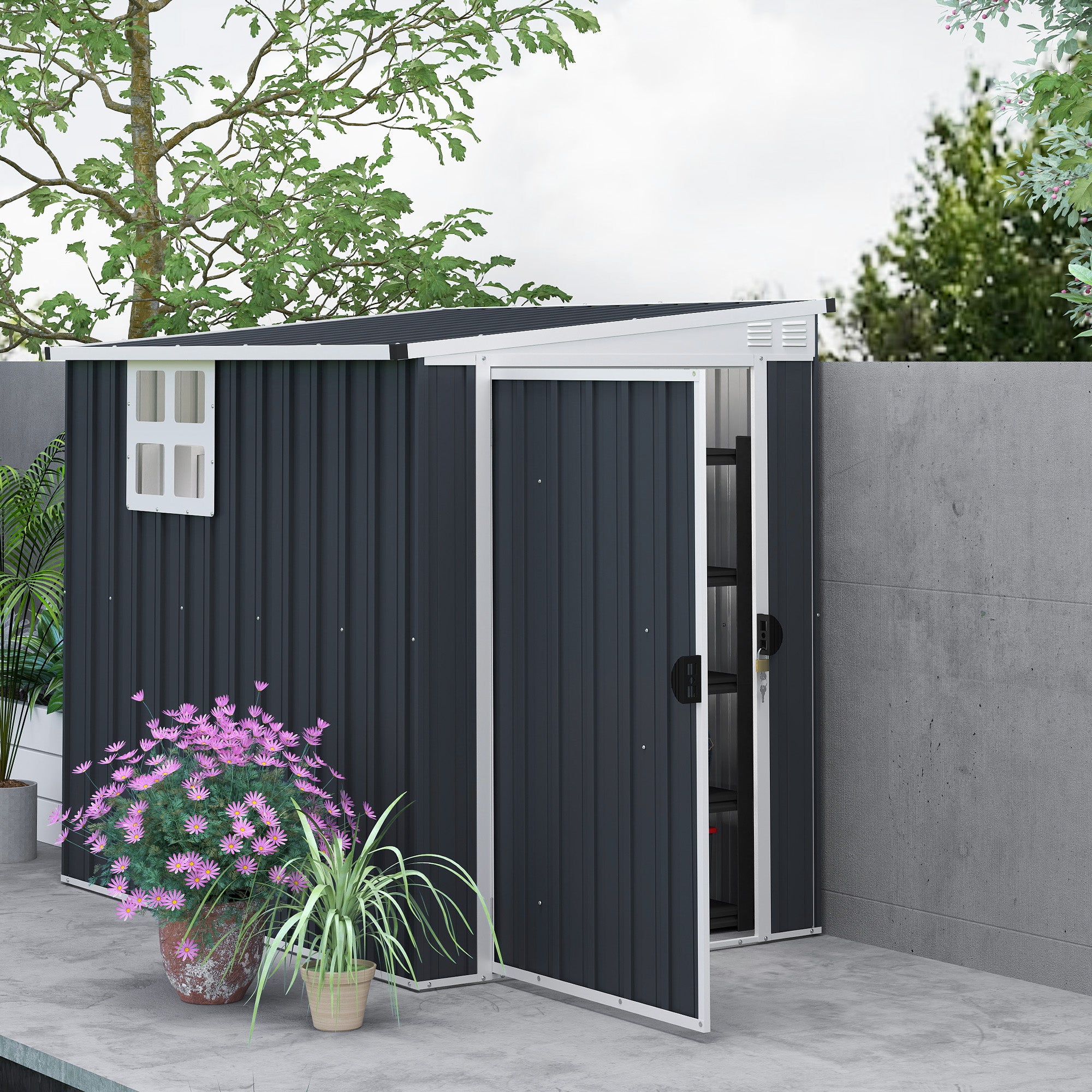 4' x 6' Outdoor Storage Shed, Metal Garden Shed with Window, 2 Vents and Lockable Door for Backyard, Garden, Patio Sheds at Gallery Canada