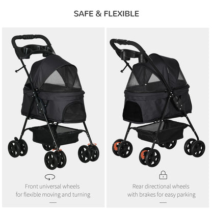 Dog Stroller Foldable Design with Storage Basket, Adjustable Canopy, Cup Holder, Safety Leashes, for Mini Dogs, Black Dog Bike Trailers & Strollers   at Gallery Canada