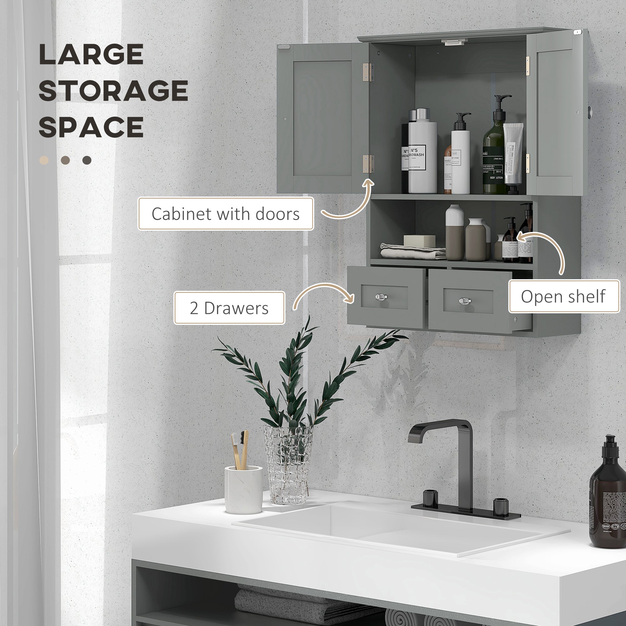 Bathroom Wall Cabinet, Medicine Cabinet, Over Toilet Storage Cabinet with Shelf and Drawers for Hallway, Living Room, Grey Wall Mounted Cabinets   at Gallery Canada