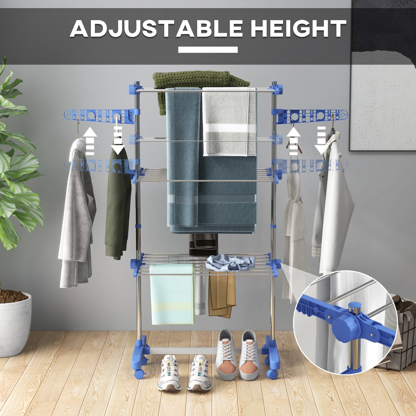 Stainless Steel 3-Tier Collapsible Clothes Drying Rack with Wheels, Blue Bath Accessories   at Gallery Canada