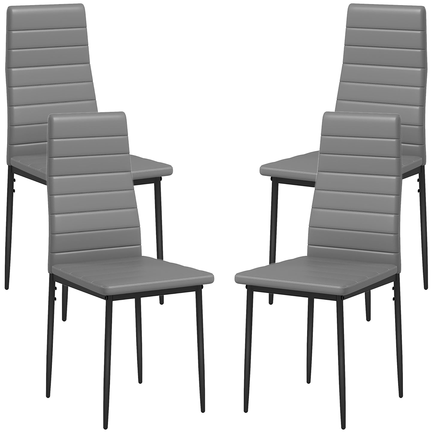 Modern Dining Chairs, Set of 4, High Back PU leather Upholstery and Metal Legs for the Living Room, Kitchen, Home Office, Grey Bar Stools   at Gallery Canada