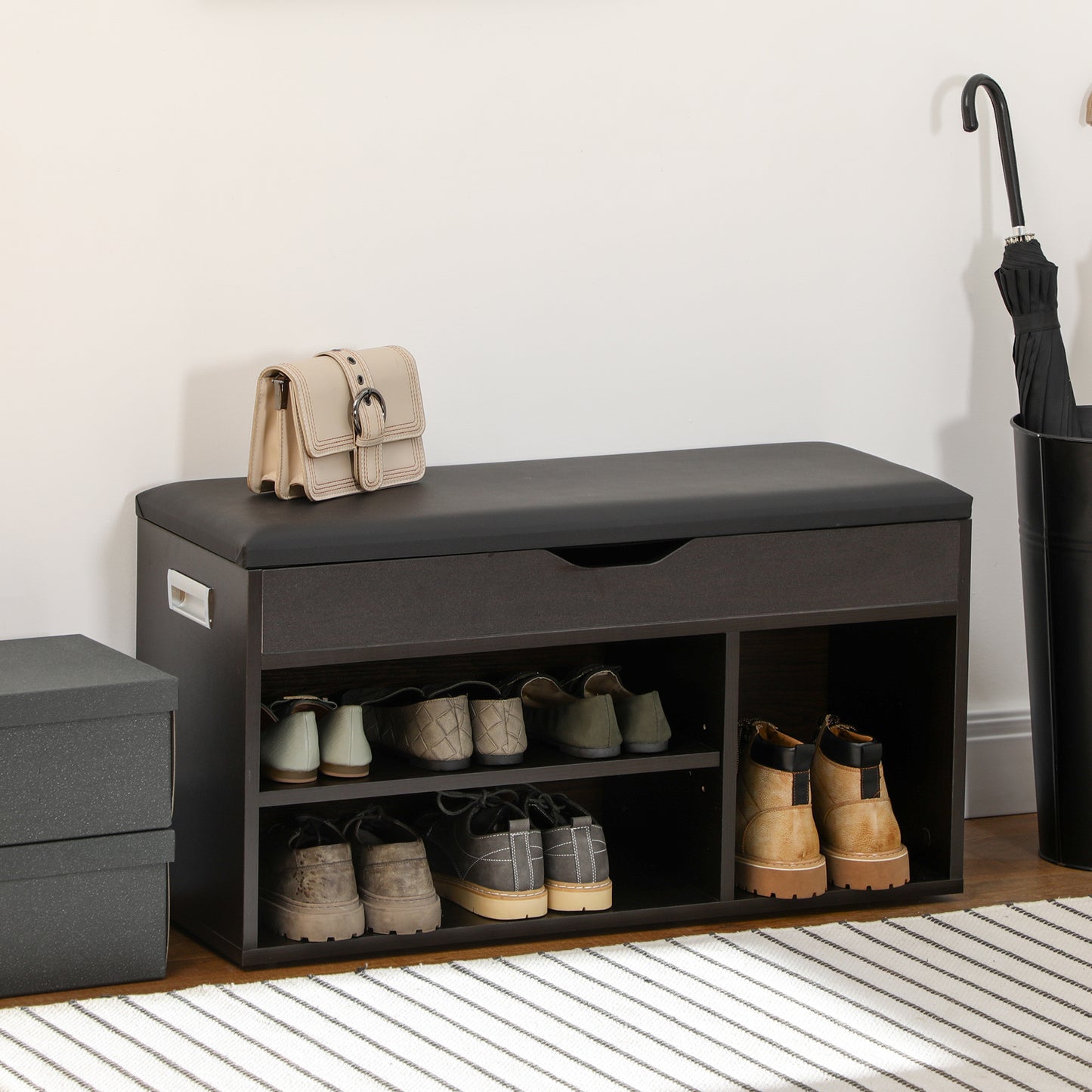 Shoe Bench Entryway Storage Rack with Padded Cushion, Hidden Storage for Hallway, Living Room, Black Shoe Storage Cabinets & Racks Black at Gallery Canada