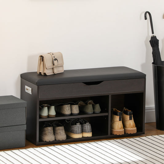 Shoe Bench Entryway Storage Rack with Padded Cushion, Hidden Storage for Hallway, Living Room, Black Shoe Storage Cabinets & Racks at Gallery Canada