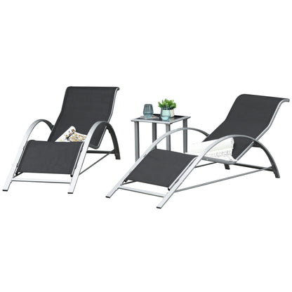 3 Pieces Outdoor Lounge Chair Set, 2 S-Shaped Lawn Chairs and a Glass Table for Patio, Yard, Black Lounger Chairs   at Gallery Canada