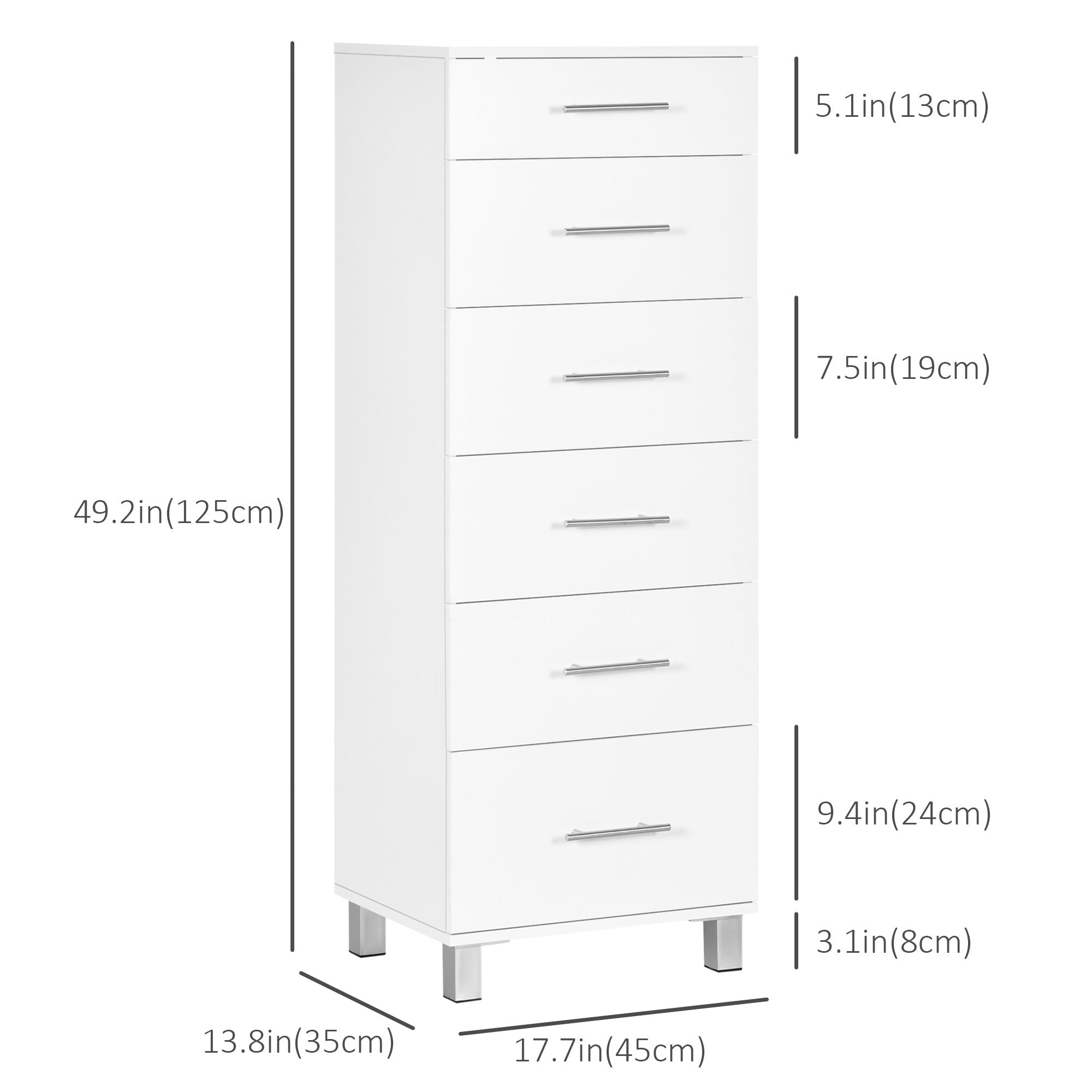 Chest of Drawers, Dresser with 6 Drawers for Bedroom, 6 Drawer Dresser for Living Room, White Storage Cabinets   at Gallery Canada