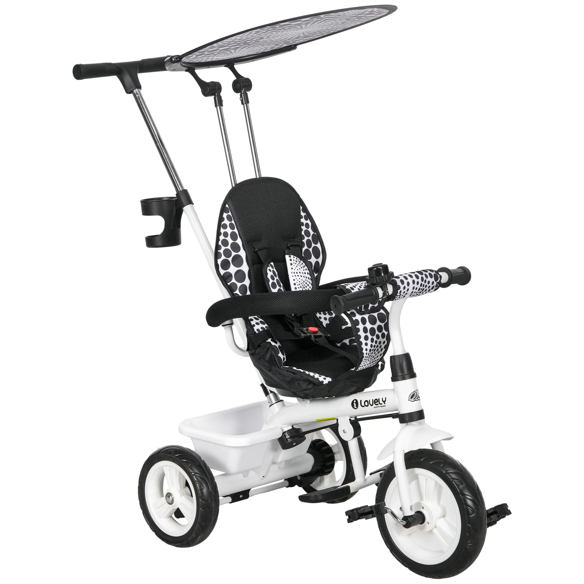 6 in 1 Kids Tricycle with Removable Handlebar and Canopy, White Tricycles for Kids at Gallery Canada