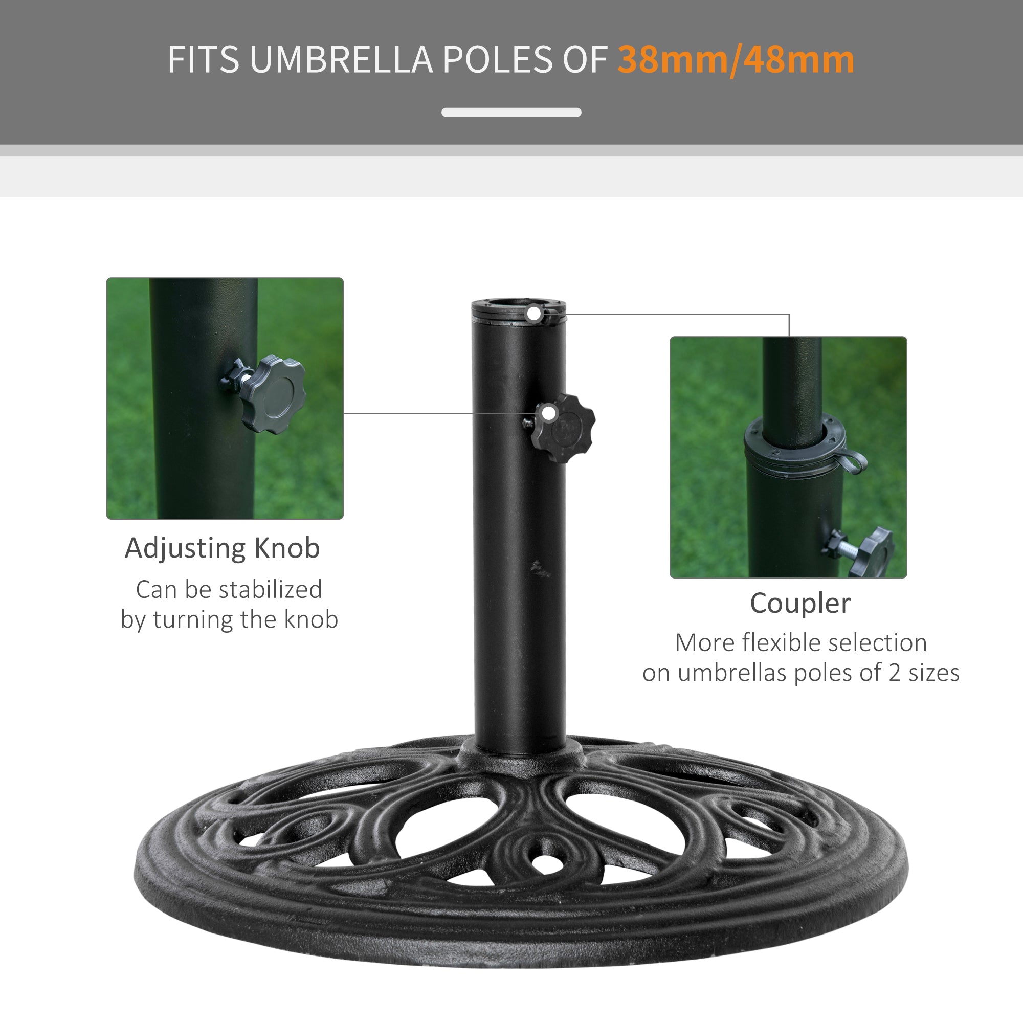 Patio Umbrella Base Stand, Round Cast Iron Umbrella Holder for Outdoor, Patio, Garden,Deck and Beach, Fit Dia. 1.5
