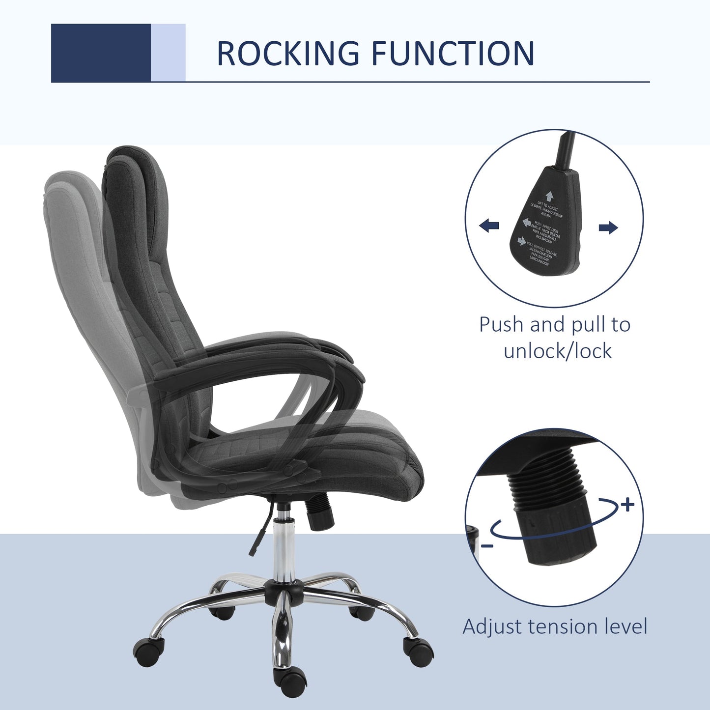 High Back Office Chair, Height Adjustable Computer Desk Chair with Swivel Wheels and Tilt Function, Charcoal Grey Executive & Manager Chairs   at Gallery Canada