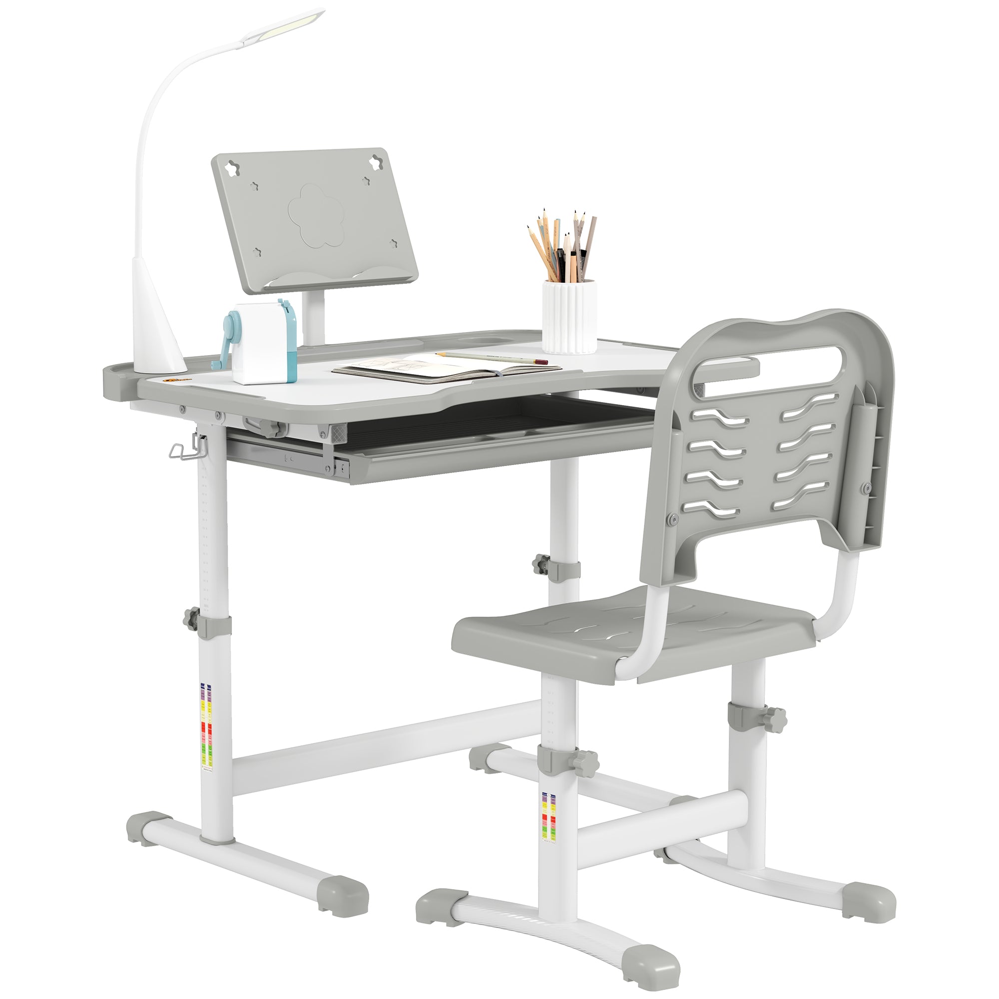 Kids Desk and Chair Set Height Adjustable Student Writing Desk Children School Study Table with Tilt Desktop, Grey Kids Desk Sets   at Gallery Canada