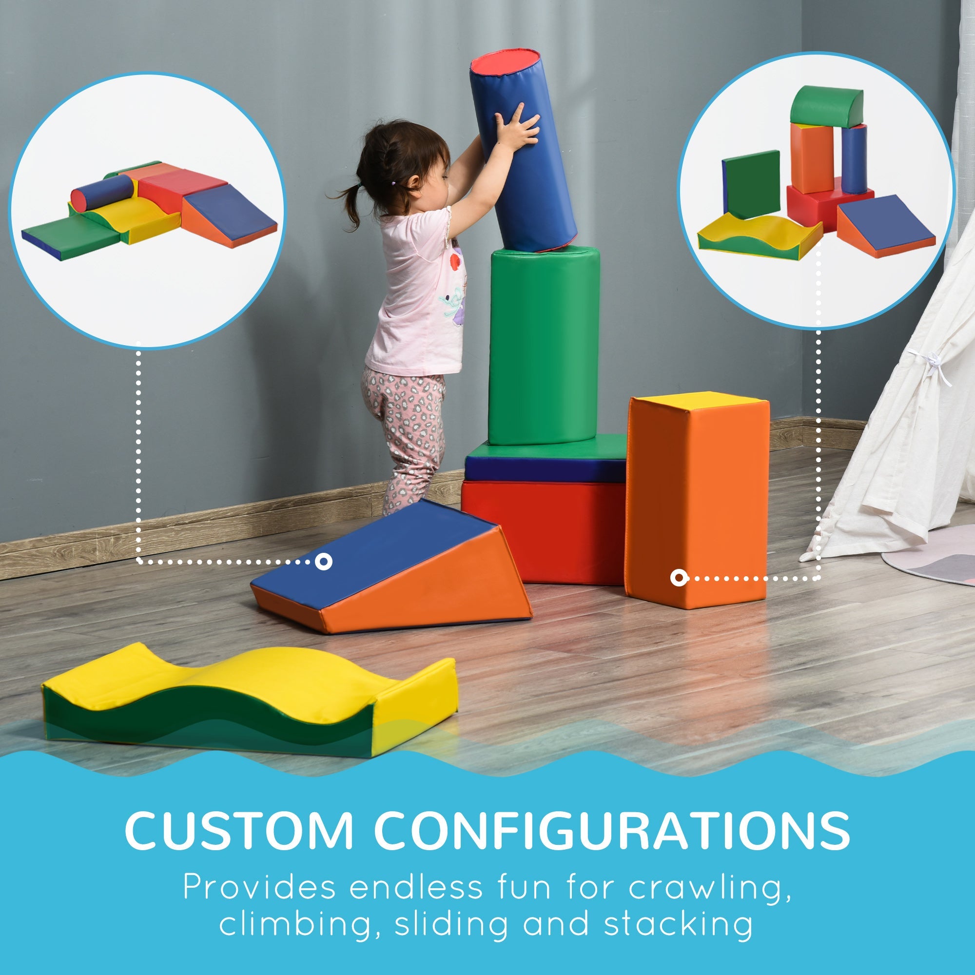 7-piece Soft Play, Freely-assembled Kids Crawl and Climb Activity Soft Play Equipment, Indoor Foam Play Set for 1-3 Years Old, Multicolored Baby Gym & Playmats   at Gallery Canada