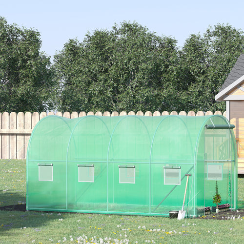 Walk-in Tunnel Greenhouse, 13 x 6.4 x 6.5 ft Hoop House with Zipped Roll-Up Door and 8 Mesh Windows, Outdoor Greenhouse with Galvanised Steel Frame, Green