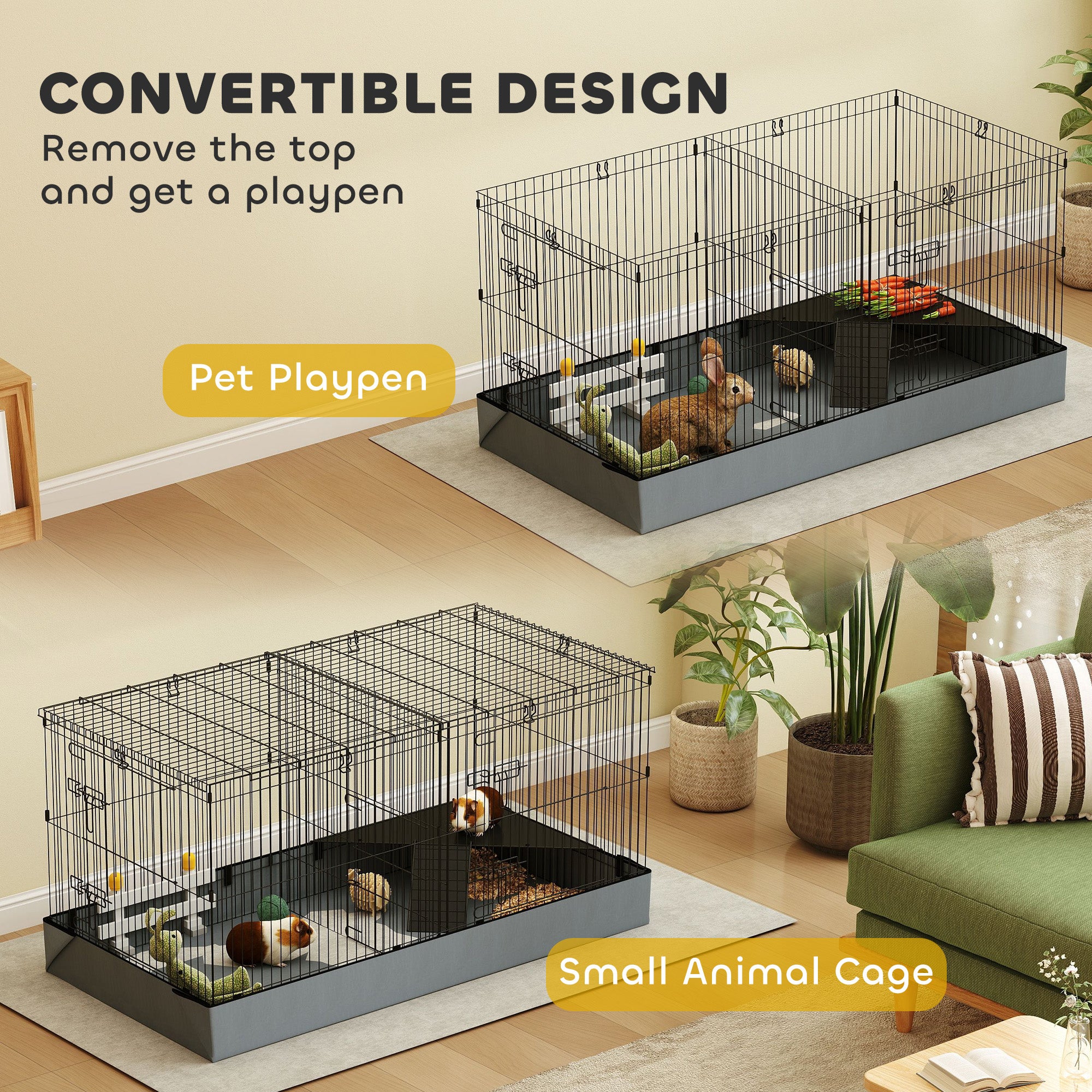 Guinea Pig Cage with Removable Top, 2 Separate Area, Waterproof Bottom Liner, Ramp, Perch, for Rabbits, Hedgehogs Houses & Habitats at Gallery Canada