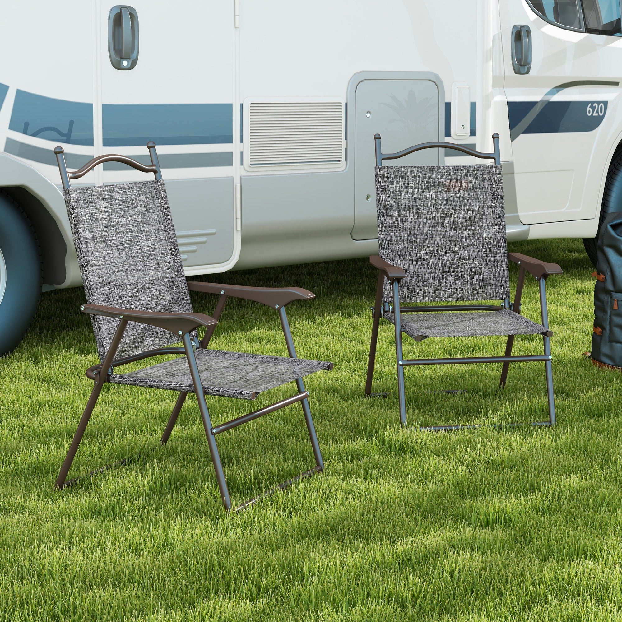 2 Pieces Folding Patio Camping Chairs Set, Sports Chairs for Adults with Armrest, Mesh Fabric Seat for Lawn Patio Chairs at Gallery Canada