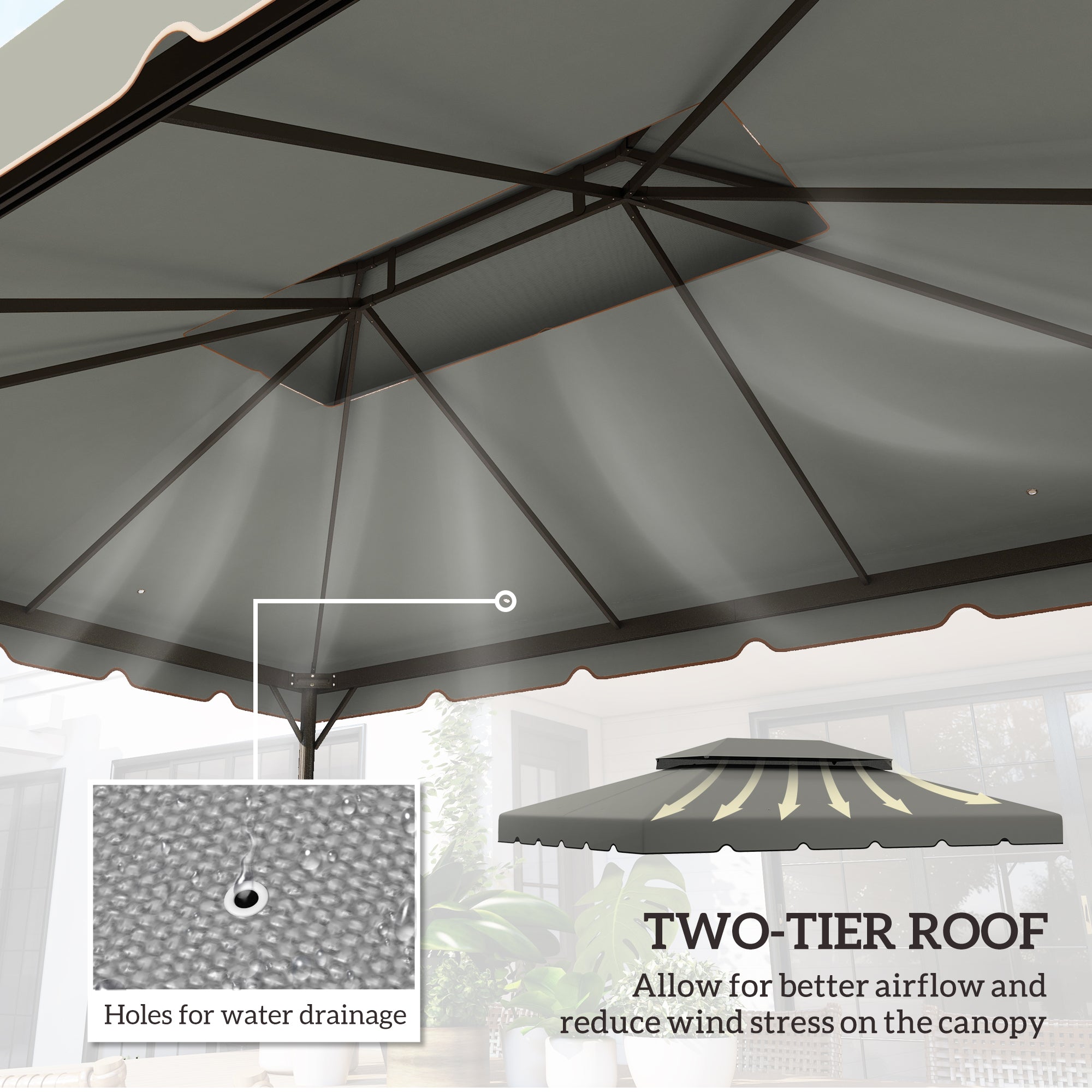 13.1' x 9.8' Gazebo Replacement Canopy, Gazebo Top Cover with Double Vented Roof for Garden Patio(TOP ONLY), Grey Gazebo Canopy Replacement at Gallery Canada