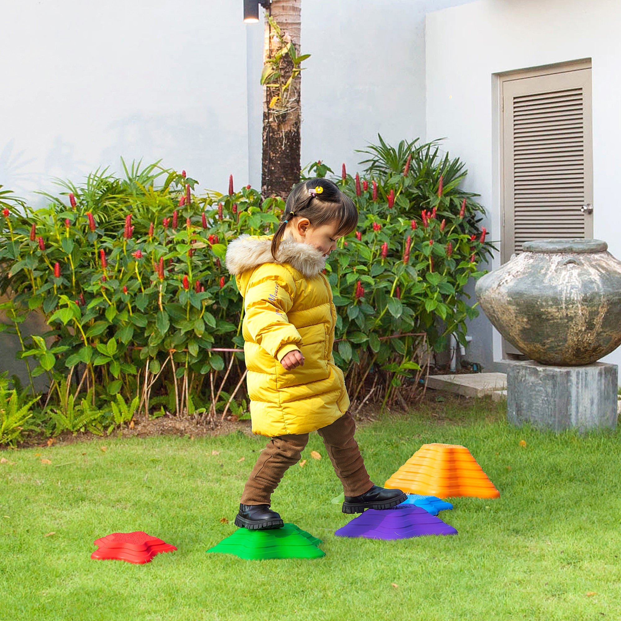 6PCs Larger Size Balance Stepping Stones for Kids with Non-slip Bottom, Stackable Obstacle Course Outdoor Indoor, Play River Rocks with Starfish Style Gym Sets & Swings   at Gallery Canada